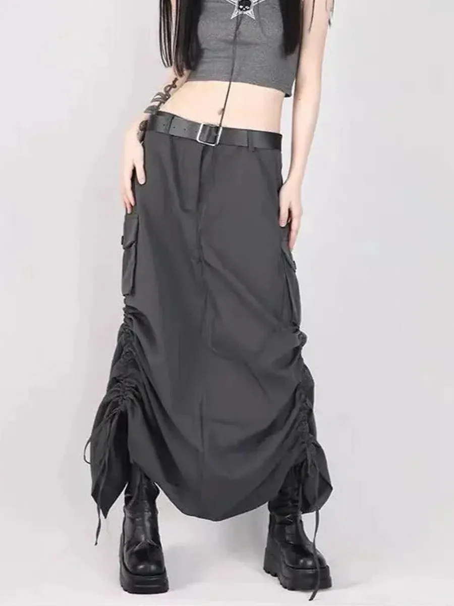 'Retrograde' Grunge Ruffled Split Midi Dress