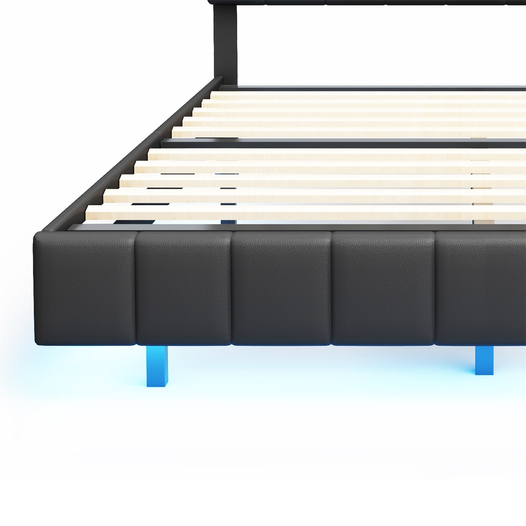 BESTCOSTY Queen Size Floating Bed Frame with LED Lights and USB Charging Black