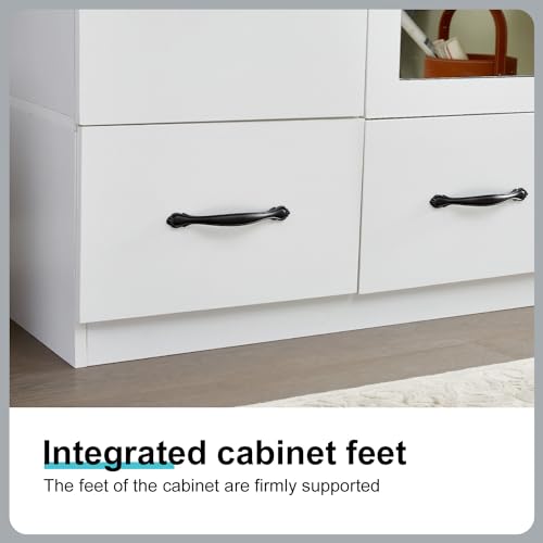 3-Door Armoire Wardrobe Closet Storage, Wood 3 Drawers White Closet Cabinet for Large Capacity with Hanging Rod and Metal Handles for Tall Cabinet Closet 47.3" L x 20.3" W x 74.2" H