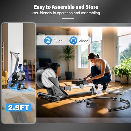 pooboo Rowing Machines for Home, Dual Wind & Magnetic Resistance, Foldable Row Machine 400 LB Weight Capacity, 14 Levels Resistance Quiet Rowers for at Home Exercise, App Supported