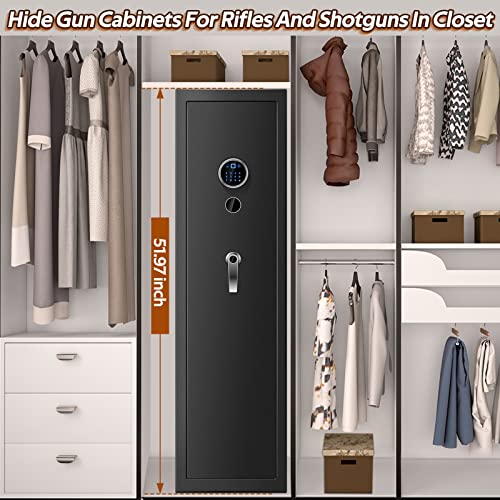 【2024 New】7-8 Rifle Gun Safe Gun Cabinet Fire Resistant with Removable Shelf, Large Unassembled Gun Safes for Home Rifle and Pistols with Silent Mode, Anti-Theft Long Gun Safes for Rifles and Shotguns