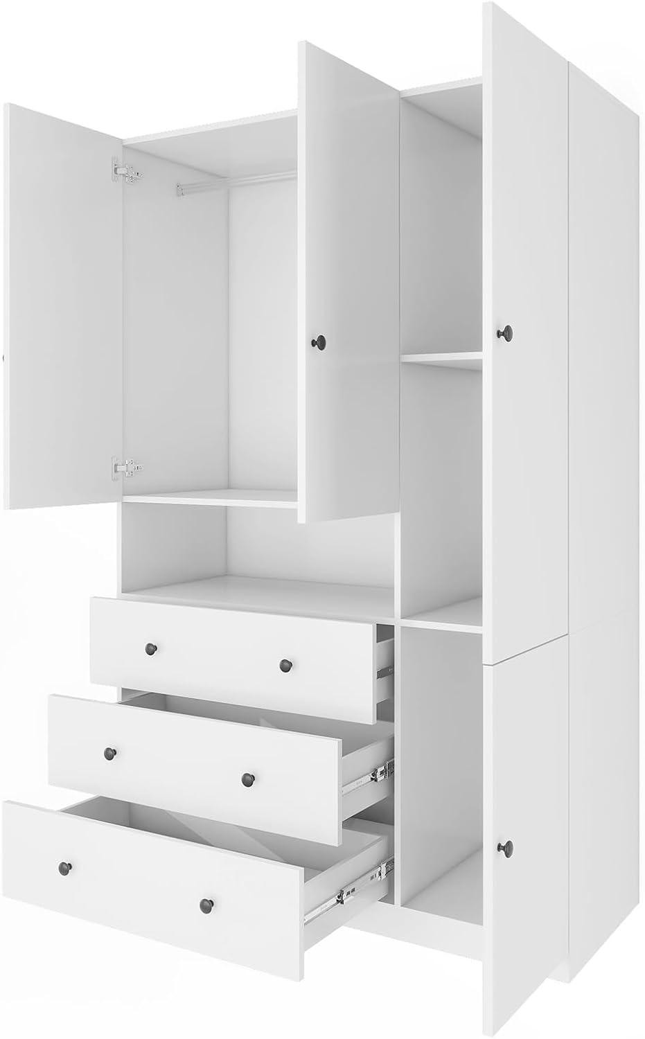 70.87" 3-Door Armoire Wardrobe Closet Cabinet, Wood 3 Drawers White Closet Cabinet for Large Capacity, Tall Cabinet Closet with Hanging Rod and 3 Storage for 47.24" W x 20.47"D x 70.87"H