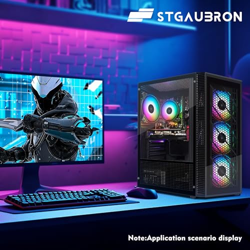 STGAubron Gaming PC Desktop Computer, Intel Core I7 up to 3.9 GHz, Radeon RX 580 8G, 16G RAM, 512G SSD, WiFi, Bluetooth 5.0, RGB Fan x6, RGB BT Sound Bar, Windows 10 Home