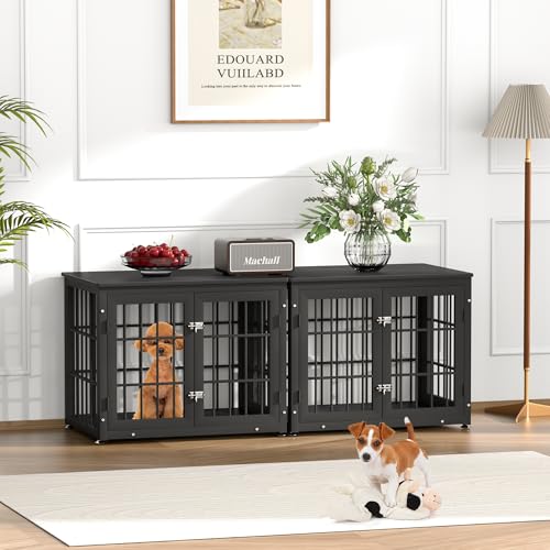 48 Inch Heavy Duty Dog Crate Furniture for Large Dogs, Decorative Pet House End Table, Extra Large Wooden Cage Kennel Furniture Indoor, Natural and White