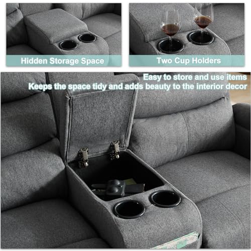 SAMERY Loveseat Recliner - Reclining Loveseat with Console - 2 Seater Manual Recliner Chair Double RV Recliner Loveseat Sofa Couch Set Home Theater Seating for Living Room/Office (Brown, 65.7")
