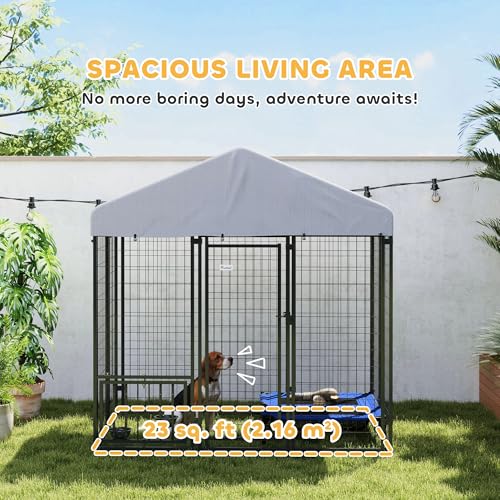 PawHut 4.6' x 4.6' x 5' Dog Kennel Outside, Welded Wire Outdoor Dog Kennel Run with Waterproof & UV Resistant Cover, for S&M Breeds, Chickens, Ducks, Black