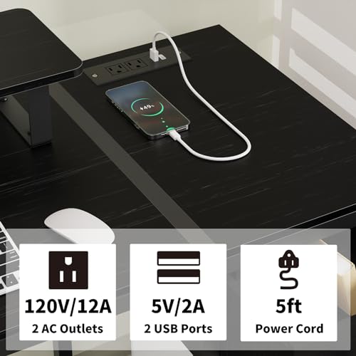 Computer Desk with Drawers, 55 inch Office Desk with Storage and Monitor Stand,Gaming Desk with LED Light and Power Outlet, Work Desk for Home Office,Rustic Brown
