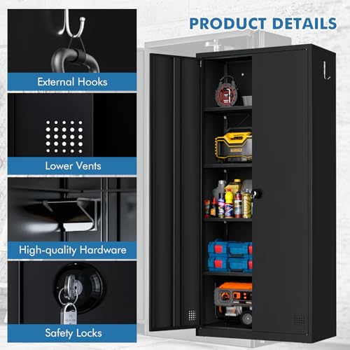 Qiaoxuan Metal Garage Storage Cabinet with 2 Doors and 4 Adjustable Shelves, Steel Locking Office File Cabinet, Tall Tool Cabinet for Home, Garage, Warehouse, Gym, School (71")
