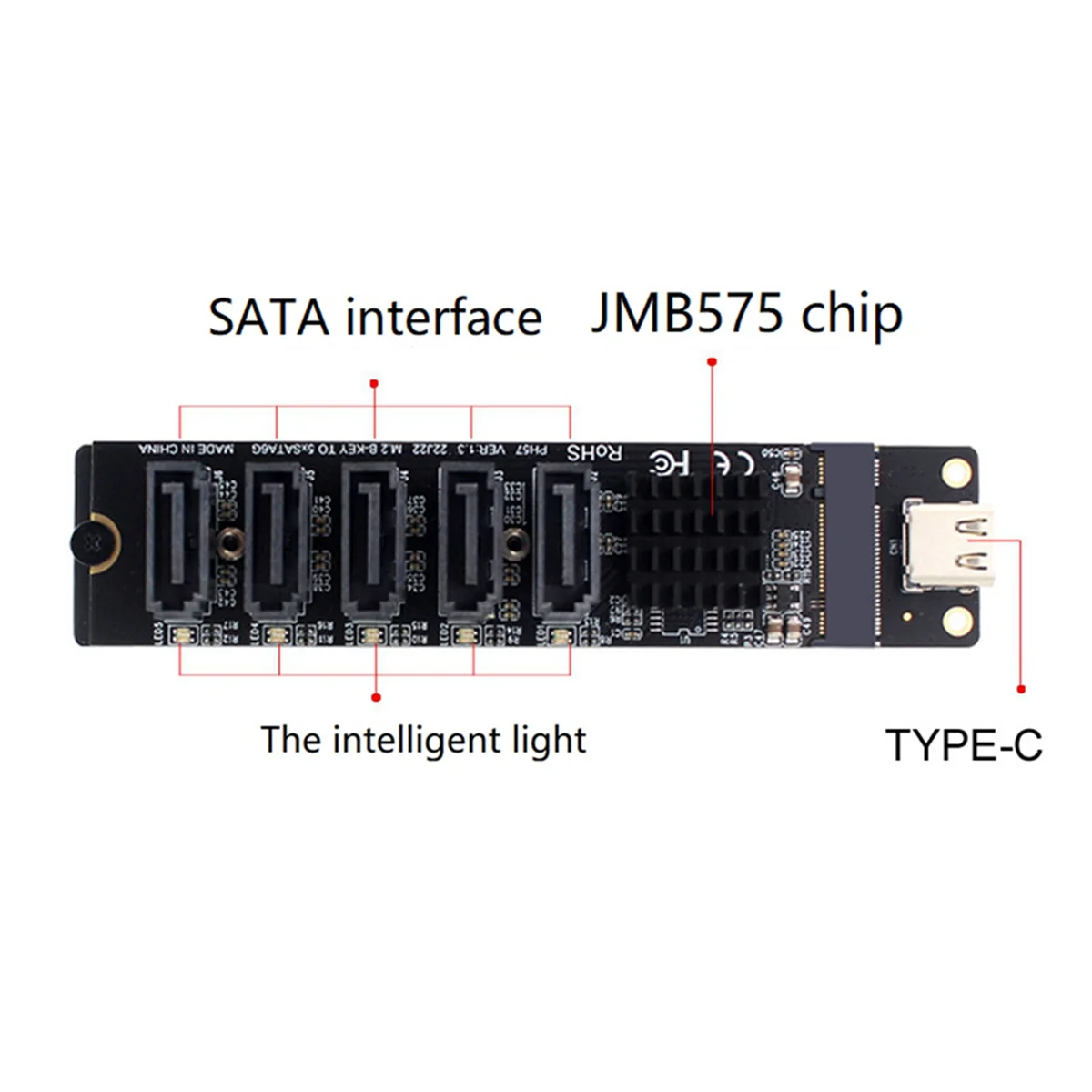 2X TYPE-C to SATA3.0 5 Ports Adapter Converter Card 6Gbps USB10G JM575+JMS580 for SSD HDD Expansion,2 x Expansion Card 2 x Data Cable,Black