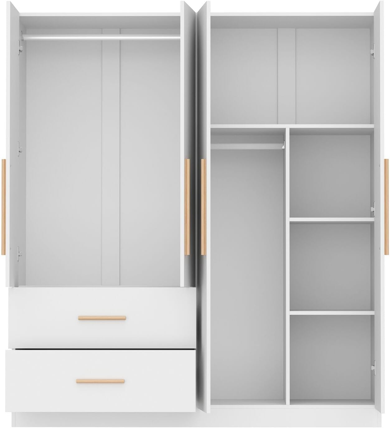 Tall Wooden Wardrobe Armoire Cabinet 4-Door 2-Drawer Free-Standing Wood Furniture Organizer for Clothing Storage, White, E355157241470