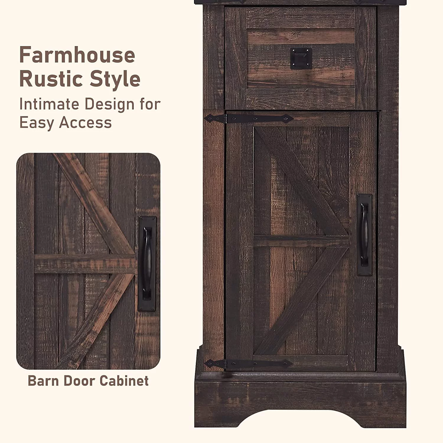 OKD Bathroom Storage Cabinet, Narrow Tall Cabinet Storage Tower with Door and Drawer, Dark Rustic Oak