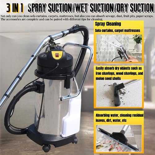 Commercial Carpet Cleaner Machine, 3 in 1 Portable Wet Dry Vacuum Cleaner, Heavy Duty Dust Extractor Sofa Curtains Carpet Cleaning for Carpet and Hard Floor