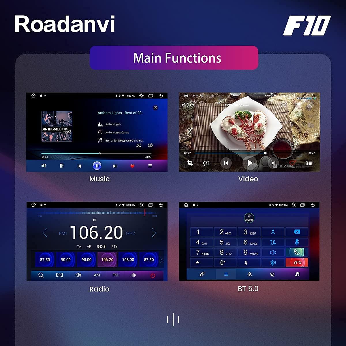 Roadanvi for Toyota Camry 2012 2013 2014 Car Stereo Bluetooth Radio for Car Navigation Carplay Android Auto 1280x720 IPS Touch Screen 4GB+64GB