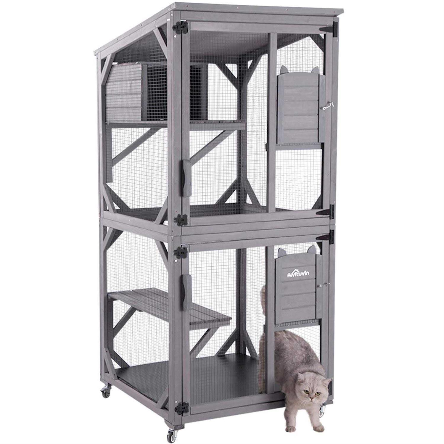 Aivituvin Cat House Outdoor Catio Cat Enclosures on Wheels70.9 Kitty House with Upgraded Resting Box,Waterproof Roof - Pet Supplies online store