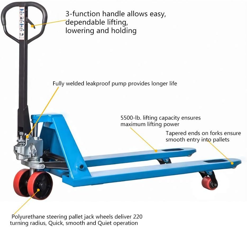DAZONE Pallet Jack, M25 Heavy Duty Manual Pallet Truck 5500 lb. Hand Pallet Jack Lift 27"x 48" for Loading, Unloading and Handling palletized Goods in Warehouse Dock Supermarket Workshops and Homes
