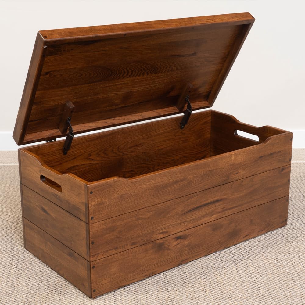 36” Wooden Storage Chest – Handmade Amish Hope Chest – Storage Trunk w/Anti-Slam Hinges – Solid Wooden Chest w/Handles – Clothing, Keepsake & Blanket Chest (Rustic Hickory Wood, Asbury Stain, 36”)