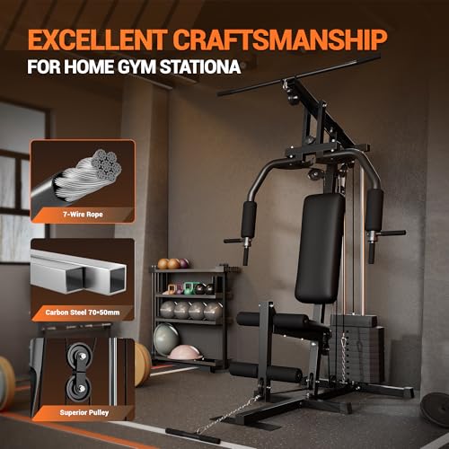 Home Gym Equipment, Multifunctional Home Gym Machine, Workout Station with Weight Stack Machine, Exercise Equipment for Full Body Traning with Pulley System
