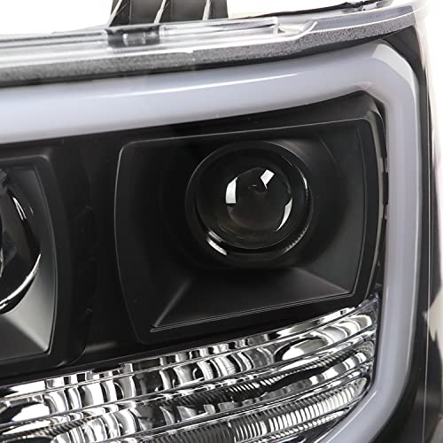 SPEC-D TUNING LED Light Bar Chrome Housing Projector Headlights Compatible with 2007-2013 GMC Sierra 1500 2500HD 3500HD Left + Right Pair Headlamps Assembly