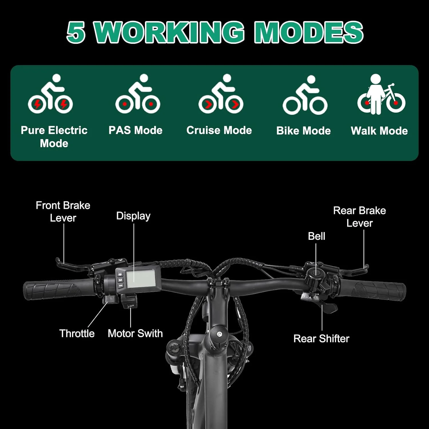 FICISOG 26" x 4" Adult Fat Tire Electric Bike , 500Wx2 Dual Motor AWD MTB, All Terrain Ebikes, 48V 15AH Removable Battery, 20MPH 7-Speed Mountain Electric Bicycle,1 Motor Range 30-45 Miles