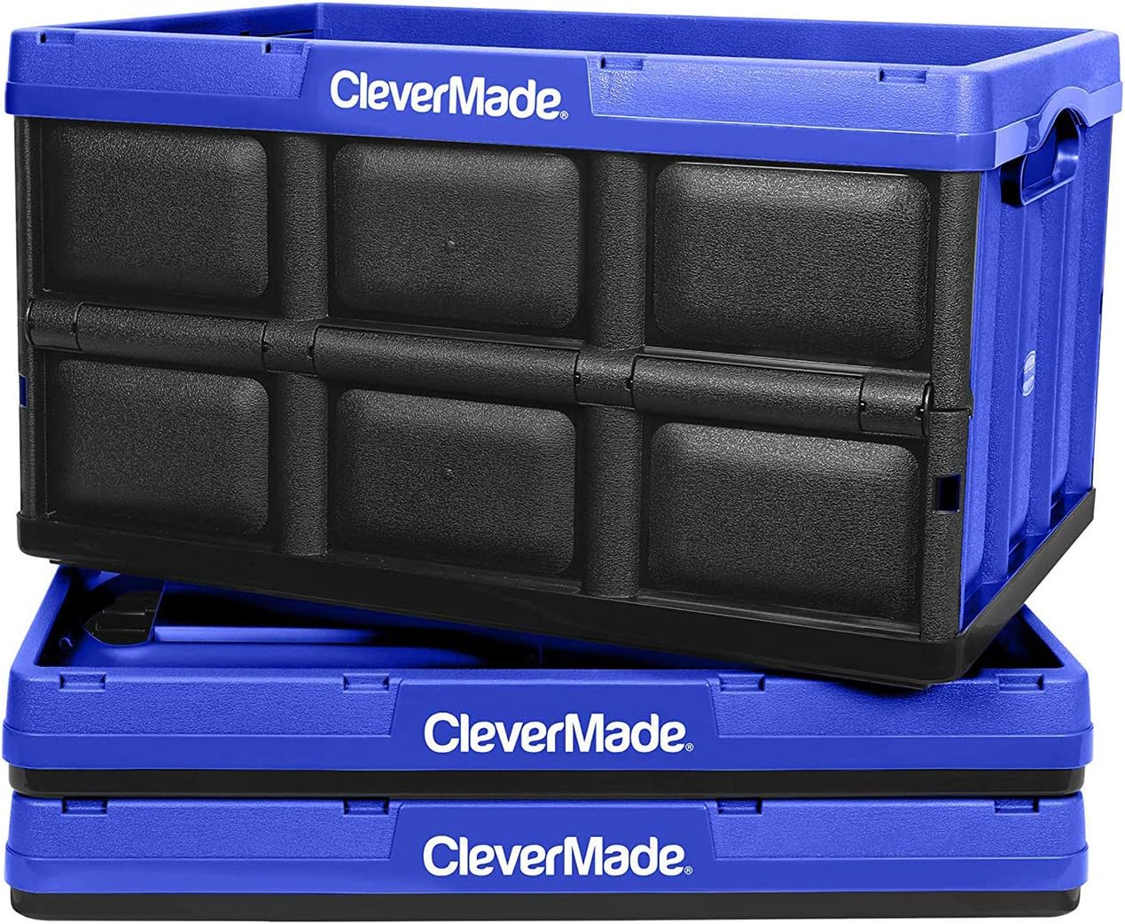 CleverMade 62L Collapsible Storage Bins (3 Pack) + Lids - Foldable Plastic Utility Crates for Organizing