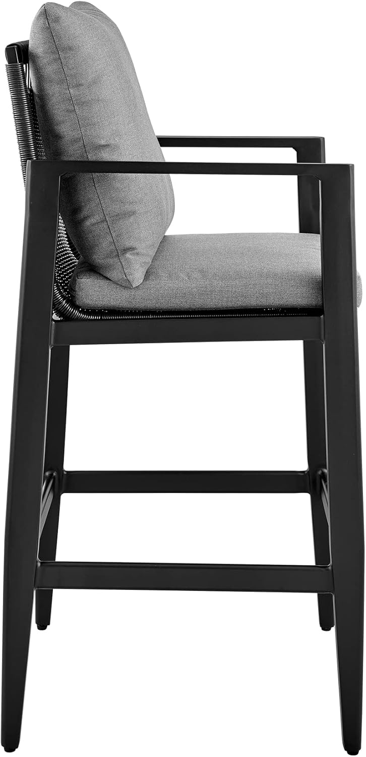 Armen Living Grand Modern Outdoor Patio Bar Table and Stools Set, 5 Piece, Black