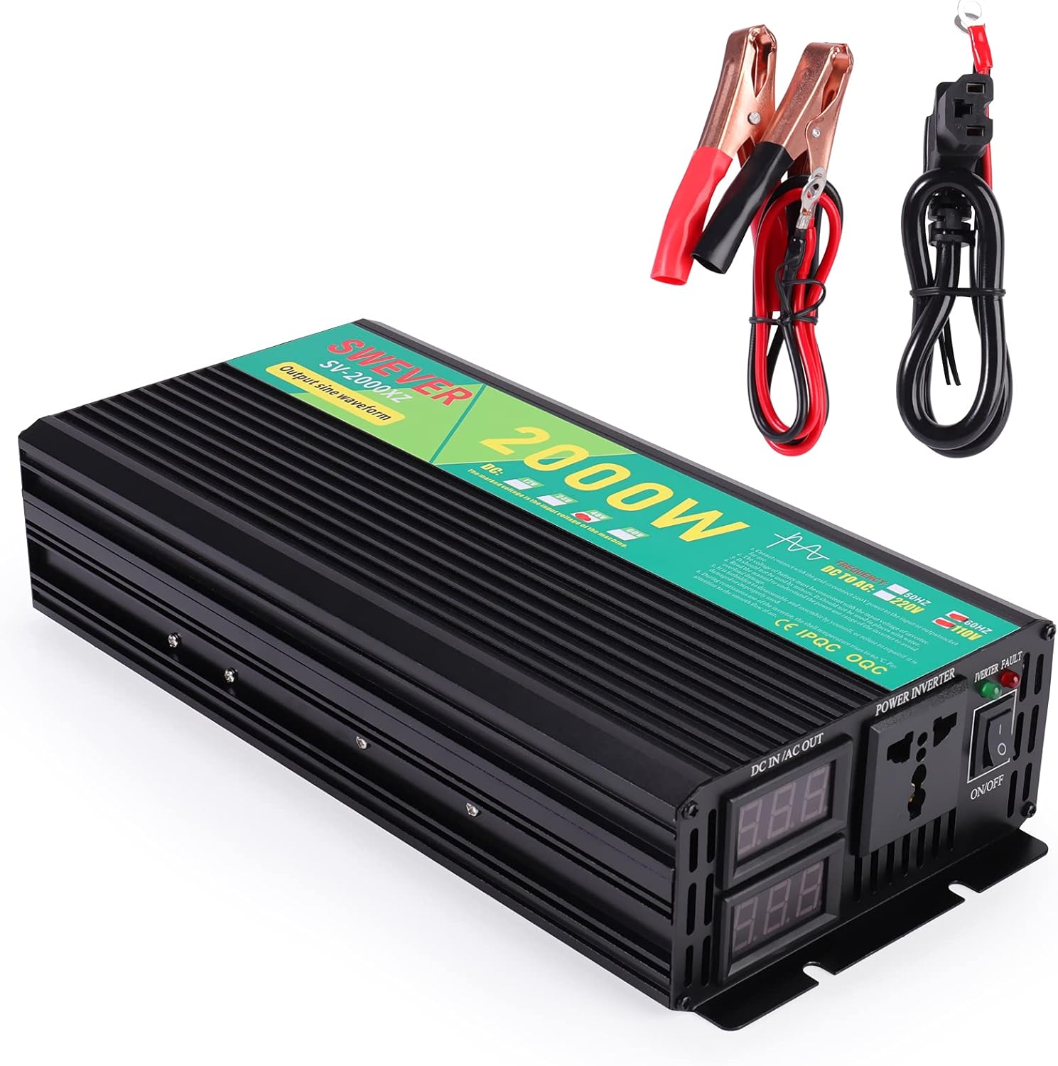 2000W Pure Sine Wave Power Inverter DC 12V to AC 110V, Car Power Converter with Digital LED Display for Car RV Boat Home Solar System and Emergency (2000W, 12V)
