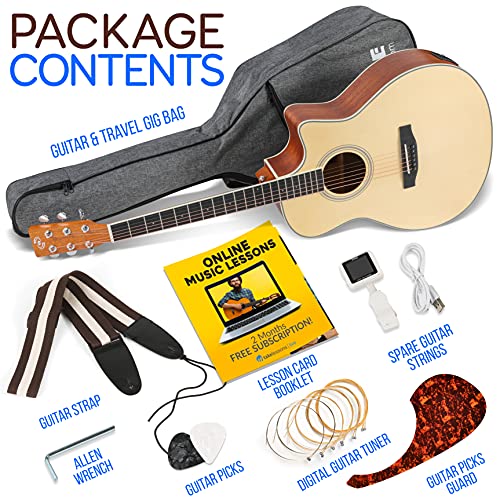 Pyle Premium Acoustic-Electric Guitar Kit, 4/4 Full Size Dreadnought Cutaway with 4-Band EQ, Premium Accessory Set, 41" Spruce Mahogany