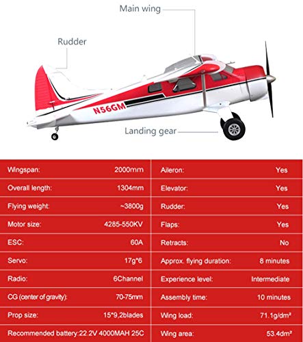 Fms Rc Plane 6 Channel Remote Control Airplane Beaver V2 2000mm (78") Wingspan with Flaps LED Water Plane Seaplane Without Float Rc Planes for Adults PNP (No Radio, Battery, Charger)