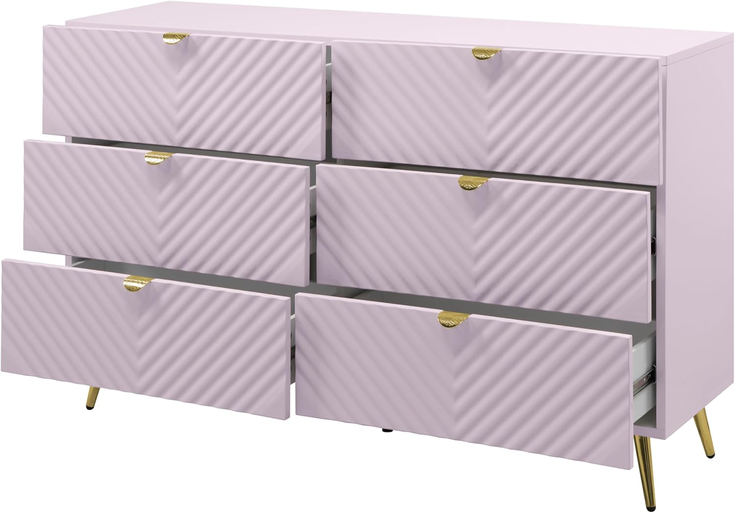 Acme Gaines 6-Drawer Contemporary Wood/Metal Dresser in Pink High Gloss