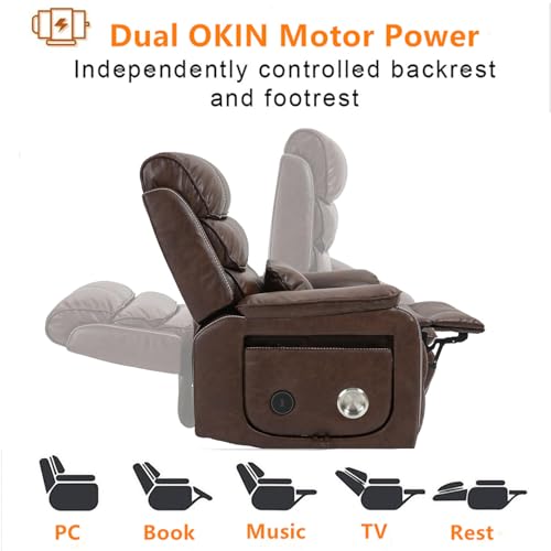 Light Grey Recliner Chair for Elderly | Tall and Big Man 400lbs | Chenille | Power Lift, Lay Flat, Stand Up, Wireless Charging Device, Extended Footrest, Massage Heat, Cup Holder, Lumbar Pillow