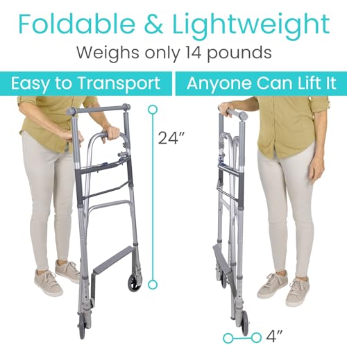 Vive Sit to Stand Walker - Rolling Stand Assist Walker for Seniors & Adults - Lightweight, Folding, Front 5" Wheels - Standing Roller for Elderly, Handicap - Collapsible for Transports