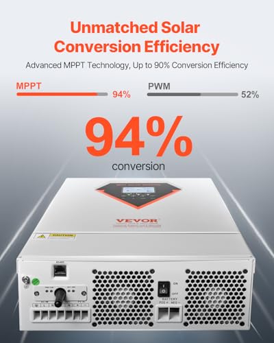 VEVOR Hybrid Solar Inverter, 6000W, All in One Pure Sine Wave Power Inverter Charger, 48V DC to 220/230V AC, with Built-in 120A MPPT Solar Controller, for Off-Grid System Lead Acid Lithium Battery