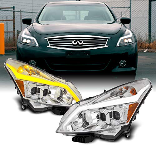 AKKON - For 2010-2013 G37/G25 2015 Q40 Sedan New Clear LED Sequential LED Signal Tube Projector
