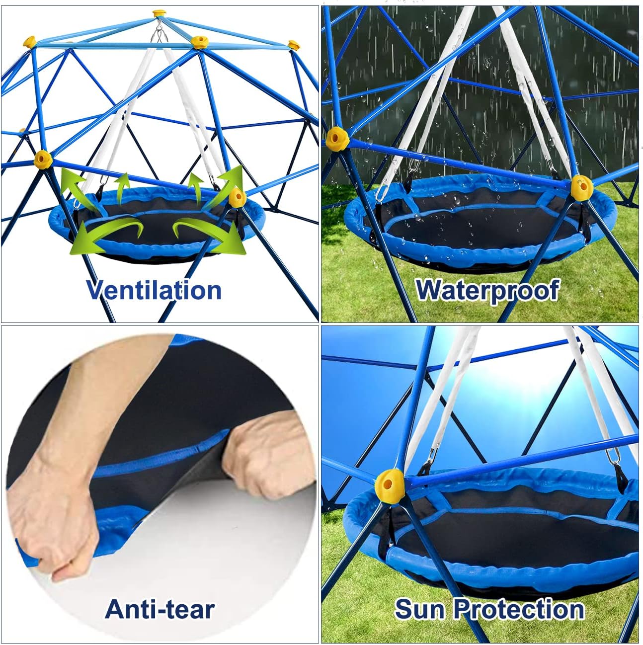 10ft Climbing Dome with Net Chair, Geometric Dome Climber Play Center with Rust & Uv Resistant, Supporting 1000lbs, Kids Jungle Gym Playground Indoor/Outdoor with Much Easier Assembly