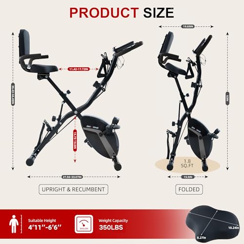 BARWING Stationary Exercise Bike for Home Workout, 5 IN 1 Foldable Indoor Cycling Bike for Seniors, 350LB Capacity, 16-Level Magnetic Resistance, Seat Backrest Adjustments