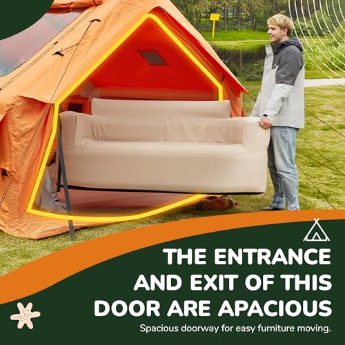 YOLENY Inflatable Tents for Camping, 4/6/8/10/12 Person Tent with TPU Skylight, Mesh Windows, Stove Jack & Pump, Easy Setup 4 Season Glamping Tent, Waterproof & Windproof