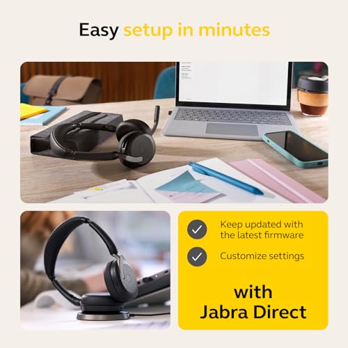 Jabra Evolve2 65 Flex Stereo Headset with Bluetooth, Wireless Charging Pad - Noise-Cancelling ClearVoice Technology & Hybrid Active Noise Cancellation - Certified for Microsoft Teams - Black