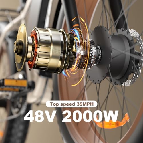 2000W Fat-Tire Electric-Bike for Adults，Dual Motor e Bike 48V 22.4AH with Hydraulic Shock Absorber 35MPH,26” Fat Tire Electric Bicycle for Snow Beach Mountain Off Road Commuter