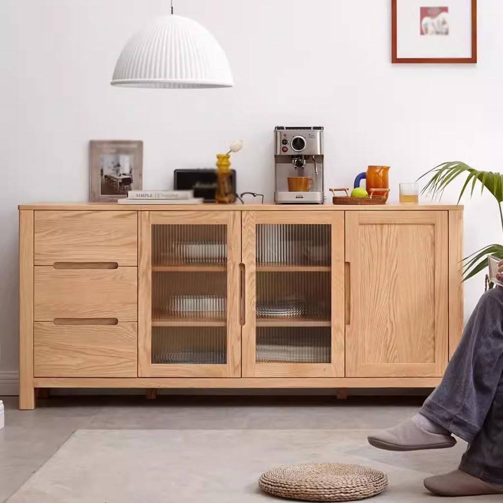 FEELIN Sideboard Buffet Cabinet Solid Wood Sideboard Nordic Oak Self-Service Cabinet Household Cabinet Storage Cupboard Simple Modern Tea Cabinet Cupboard Coffee Bar Cabinet