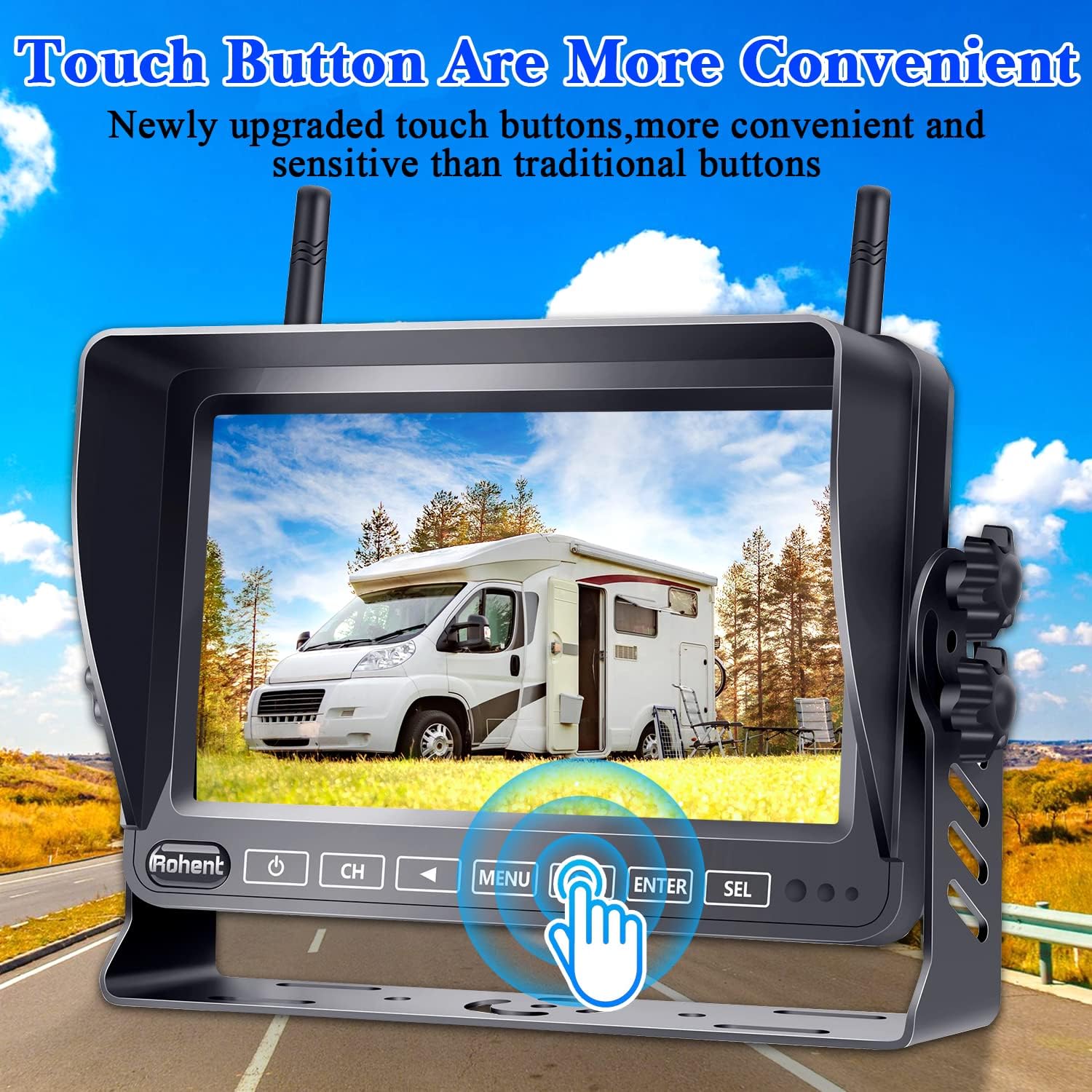 Wireless Backup Camera RV HD 1080P 7'' Touch Key DVR Monitor Rear View System Infrared Night Vision Waterproof for Truck Trailer Camper 4 Channels Adapter for Furrion Pre-Wired RVs Rohent R9
