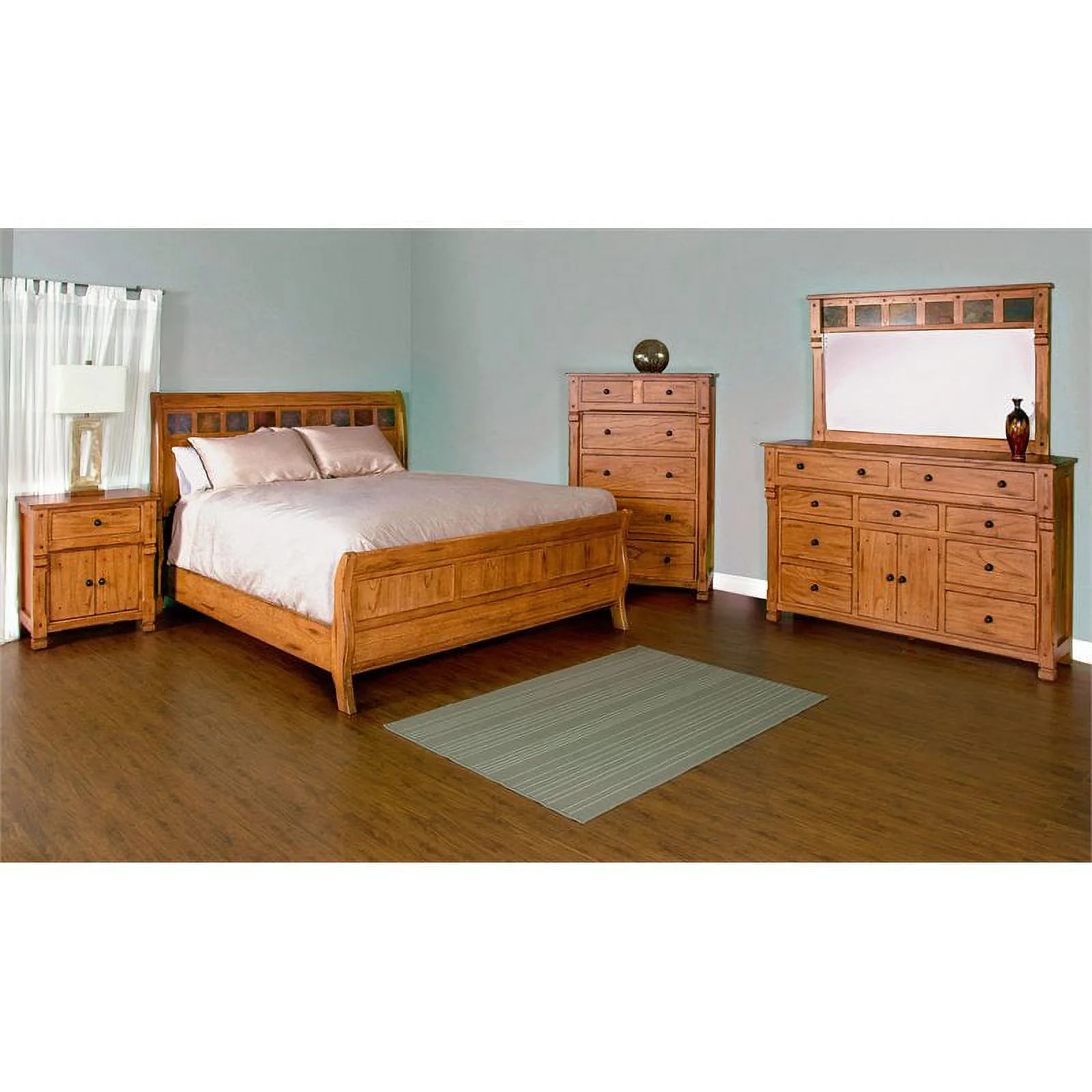 Pemberly Row 70" Traditional Wood Dresser in Rustic Oak Finish