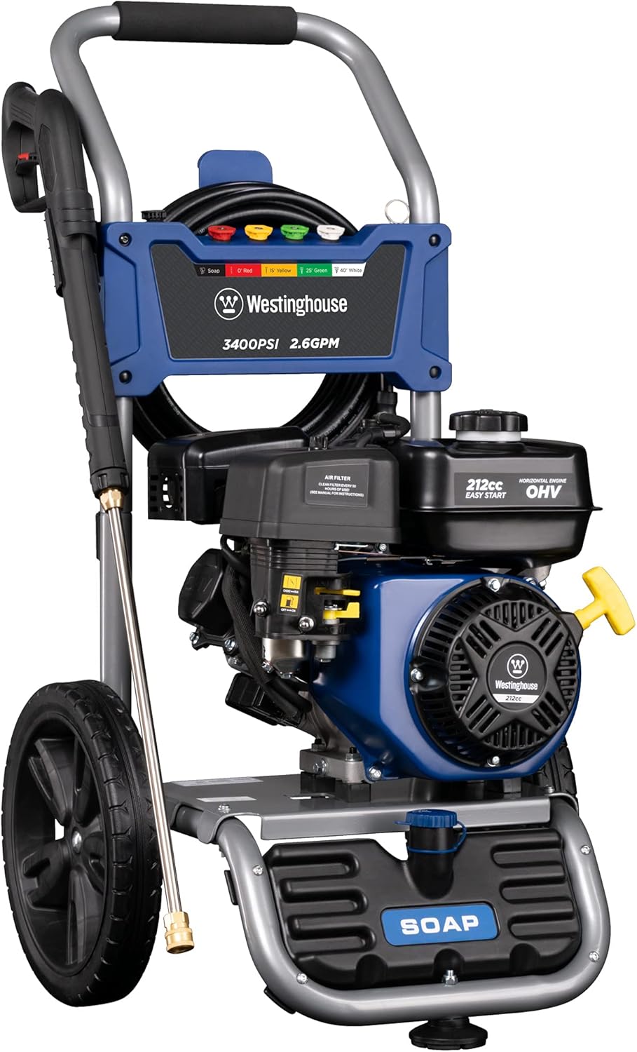 Westinghouse WPX3200 Gas Powered Pressure Washer 3200 PSI and 2.5 GPM, Soap Tank and Five Nozzle Set, CARB Compliant