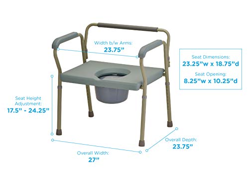 NOVA Medical Products 500 lb. Weight Capacity Heavy Duty Bedside Commode Chair with Drop-Arm (for Easy Transfer), Extra Wide Seat & Bariatric Commode Chair, Grey