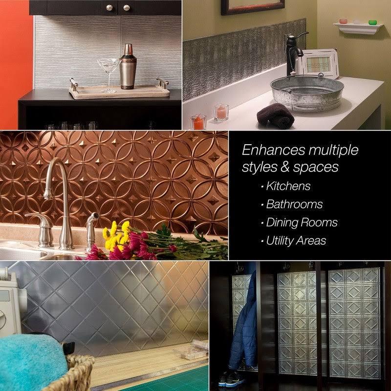 Fasade 18in x 24in Rib Cracked Copper Backsplash Panel (5 Pack)