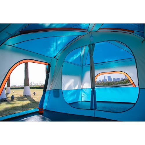 KTT Extra Large Tent 10-12-14 Person(Style-B),Family Cabin Tents,2 Rooms,3 Doors and 3 Windows with Mesh,Straight Wall,Waterproof,Double Layer,Big Tent for Outdoor,Picnic,Camping,Family Gathering