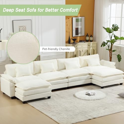 154" Oversized Modern U Shaped Sectional Sofa with Convertible Chaise, Velvet Fabric Comfy Cloud Couch Deep Sectional Sofa with Ottomans for Living Room (Grey, U-Shaped)