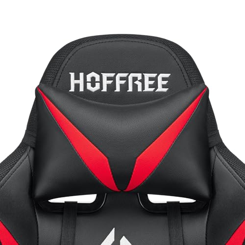 HOFFREE Gaming Chair Massage with Bluetooth Speakers and Led Lights Ergonomic Computer Gaming Chair with Footrest RGB Video Game Chair with High Back Lumbar Support Blue and Black