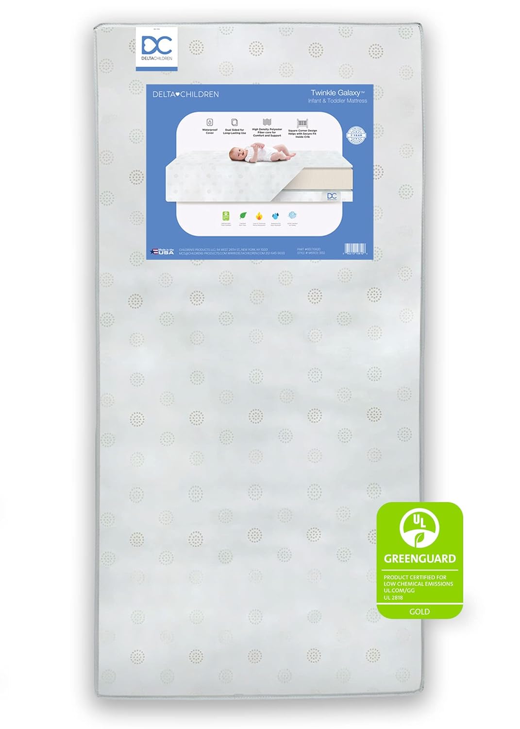 Delta Children Baby Shark Plastic Toddler Bed and Twinkle Galaxy Dual Sided Crib and Toddler Mattress Bundle
