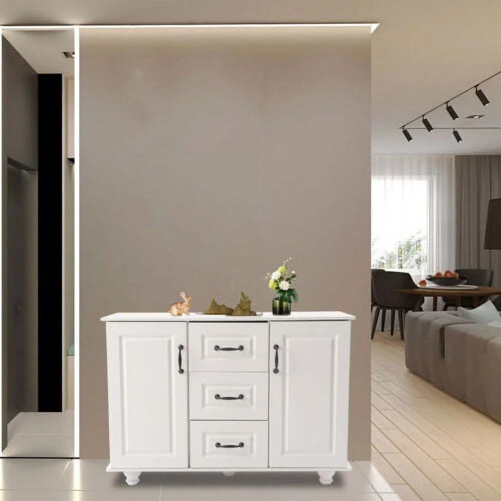 White Kitchen Storage Cabinet Wooden 3 Drawers 2 Door Cupboard Free Standing