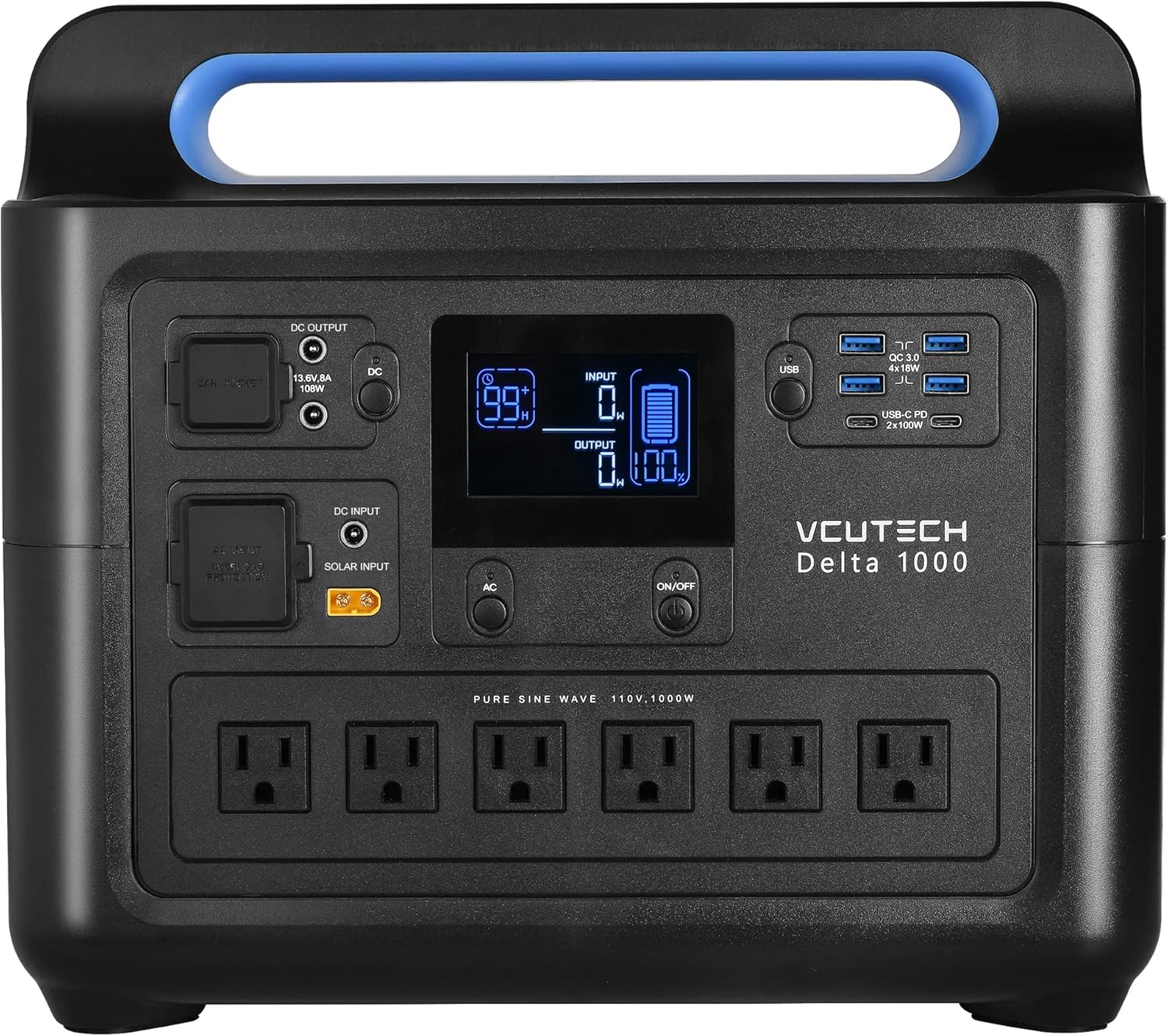 Portable Power Station 1000W, 1228WH Capacity LiFePO4 Battery, Support Up to 15 Device, Power Equipment, Solar Generator Charge 0-90% In 2 Hours, Backup Battery Power Supply Kit for Outdoors, Camping, Travel, Off-Grid, Emergency by VCUTECH